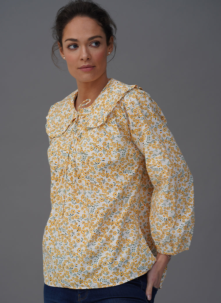 ELSA PRAIRIE COLLAR YELLOW FLORAL PRINT EASY FIT POP-OVER SHIRT