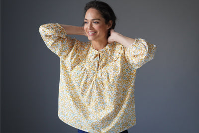ELSA PRAIRIE COLLAR YELLOW FLORAL PRINT EASY FIT POP-OVER SHIRT