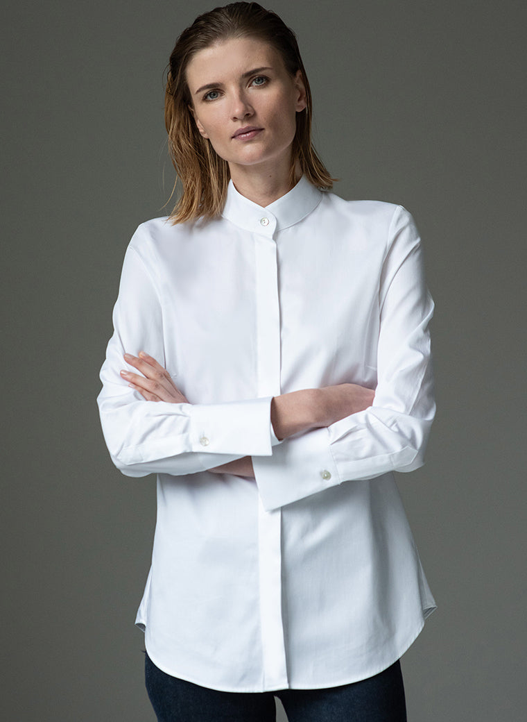 gerry white minimal collar organic cotton shirt