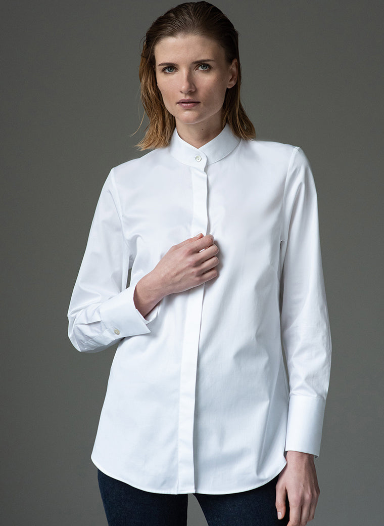 gerry white minimal collar organic cotton shirt