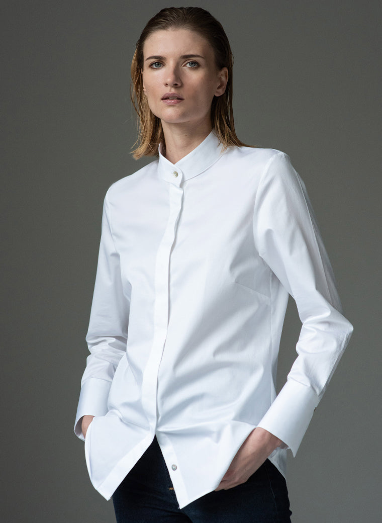gerry white minimal collar organic cotton shirt