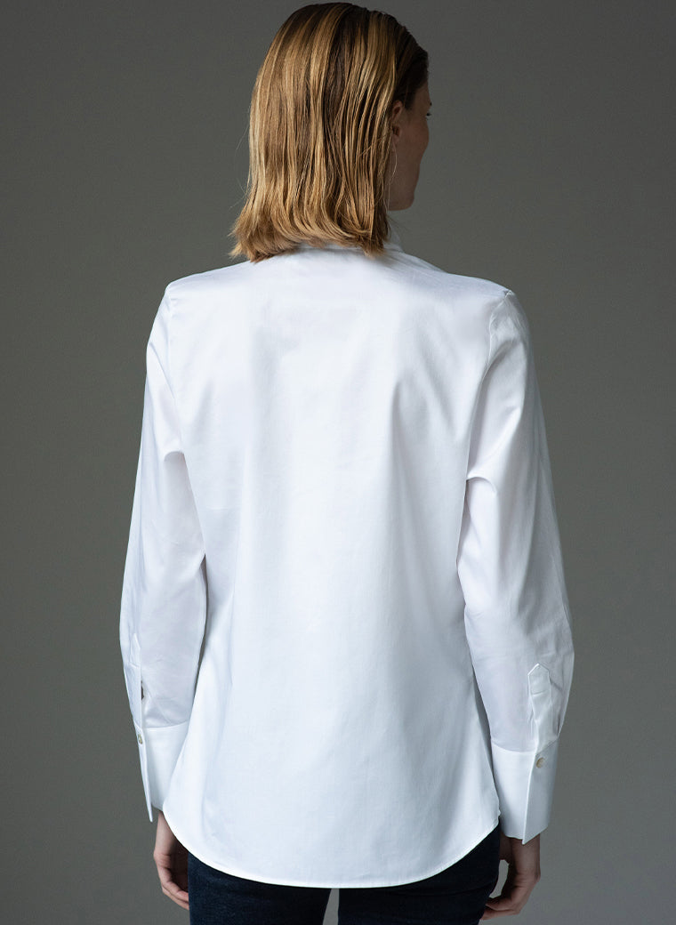 gerry white minimal collar organic cotton shirt back view