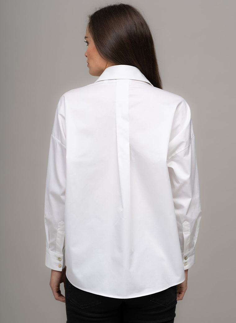 GLORIA WHITE OVERSIZED OPEN COLLAR ORGANIC COTTON SHIRT