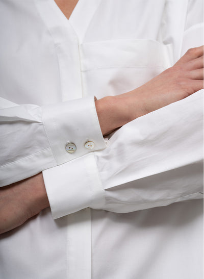 GLORIA WHITE OVERSIZED OPEN COLLAR ORGANIC COTTON SHIRT