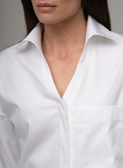 GLORIA WHITE OVERSIZED OPEN COLLAR ORGANIC COTTON SHIRT