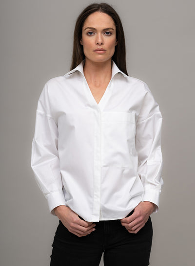 GLORIA WHITE OVERSIZED OPEN COLLAR ORGANIC COTTON SHIRT