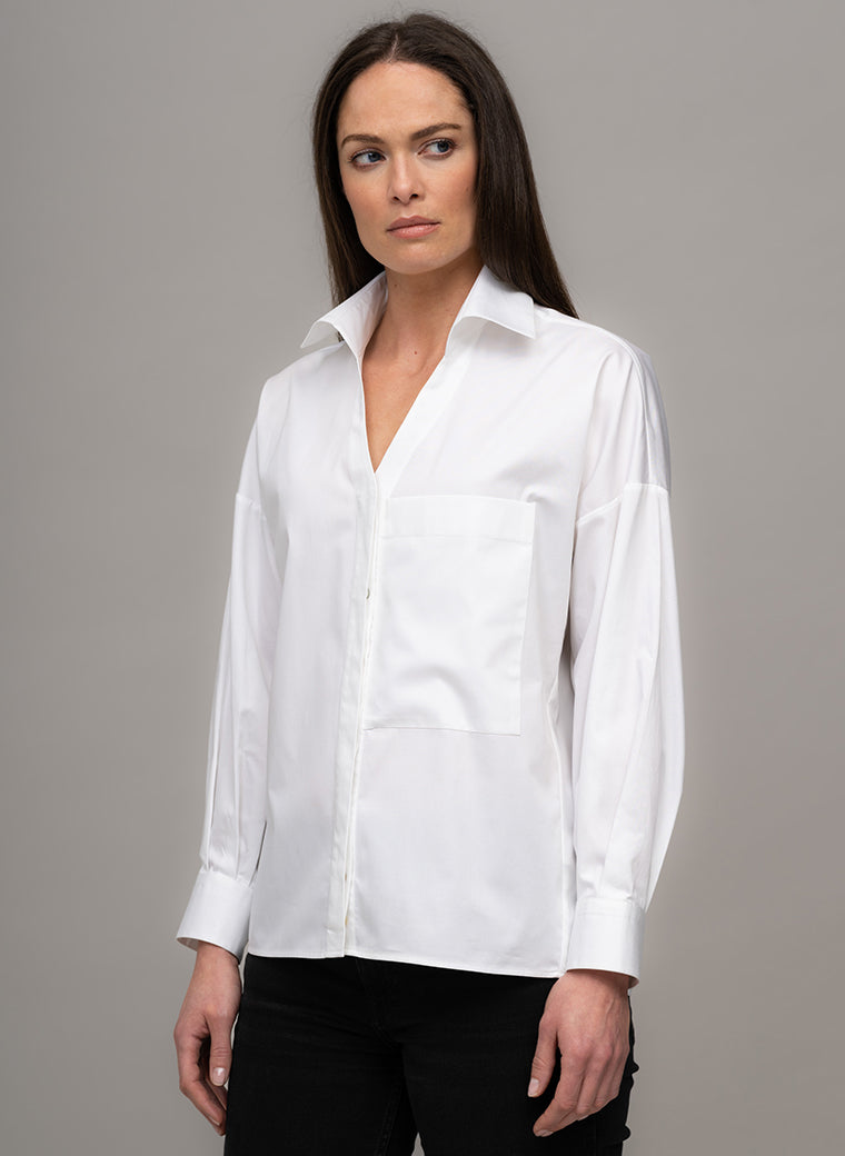 GLORIA WHITE OVERSIZED OPEN COLLAR ORGANIC COTTON SHIRT