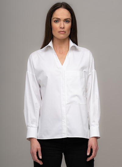 GLORIA WHITE OVERSIZED OPEN COLLAR ORGANIC COTTON SHIRT