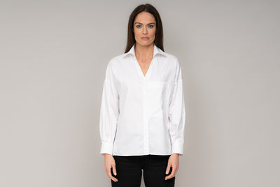 GLORIA WHITE OVERSIZED OPEN COLLAR ORGANIC COTTON SHIRT