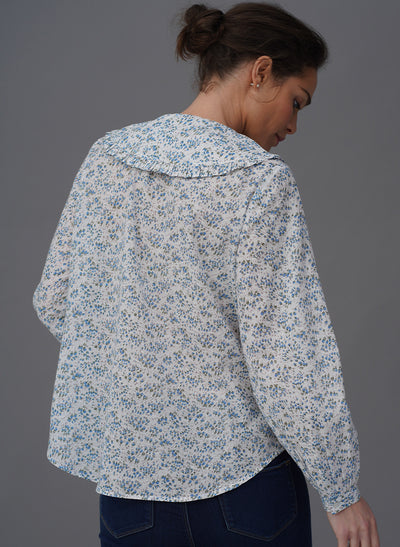 GWENDOLINE PRAIRIE COLLAR BLUE FLORAL PRINT EASY FIT SHIRT