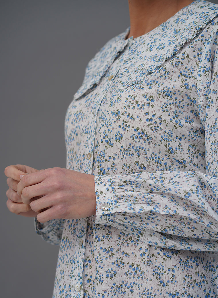 GWENDOLINE PRAIRIE COLLAR BLUE FLORAL PRINT EASY FIT SHIRT