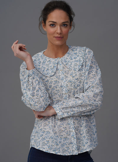 GWENDOLINE PRAIRIE COLLAR BLUE FLORAL PRINT EASY FIT SHIRT