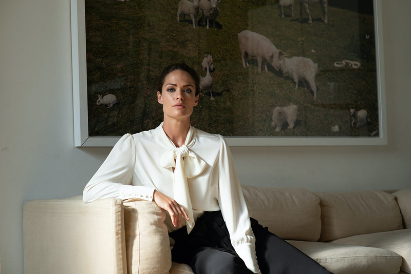 MATHILDE IVORY PUSSY BOW BLOUSE