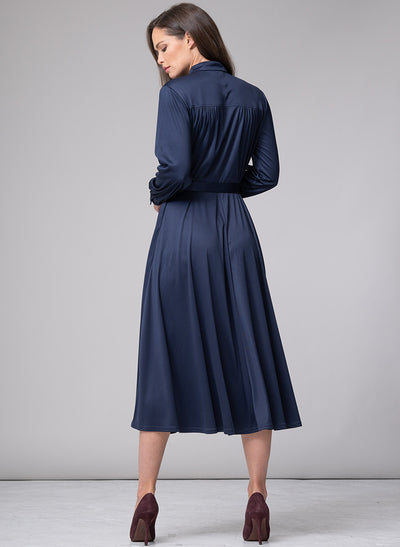 HILARY PARISIAN SILKY JERSEY EVERYDAY MIDI DRESS IN NAVY BLUE