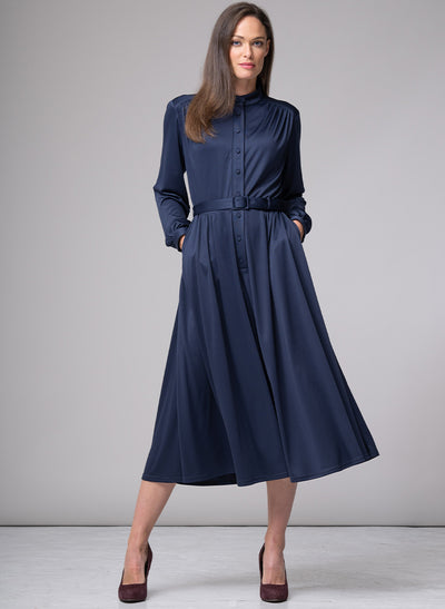 HILARY PARISIAN SILKY JERSEY EVERYDAY MIDI DRESS IN NAVY BLUE