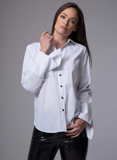 JACQUELINE ANDROGYNOUS EXAGGERATED CUFF EASY FIT COTTON SHIRT IN BLACK & WHITE STRIPE