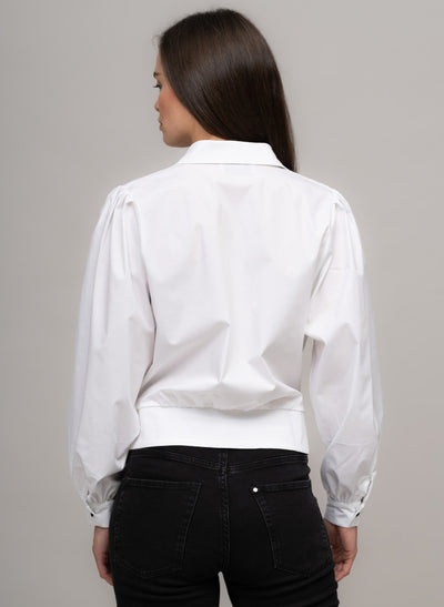 JADE COTTON CROPPED BOMBER SHIRT IN WHITE