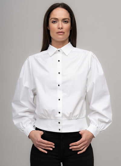 JADE COTTON CROPPED BOMBER SHIRT IN WHITE