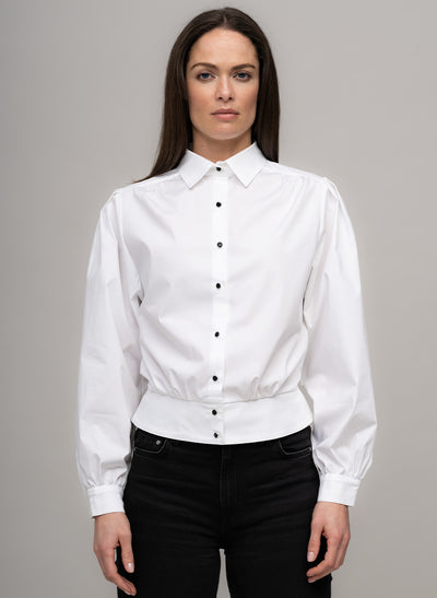 JADE COTTON CROPPED BOMBER SHIRT IN WHITE