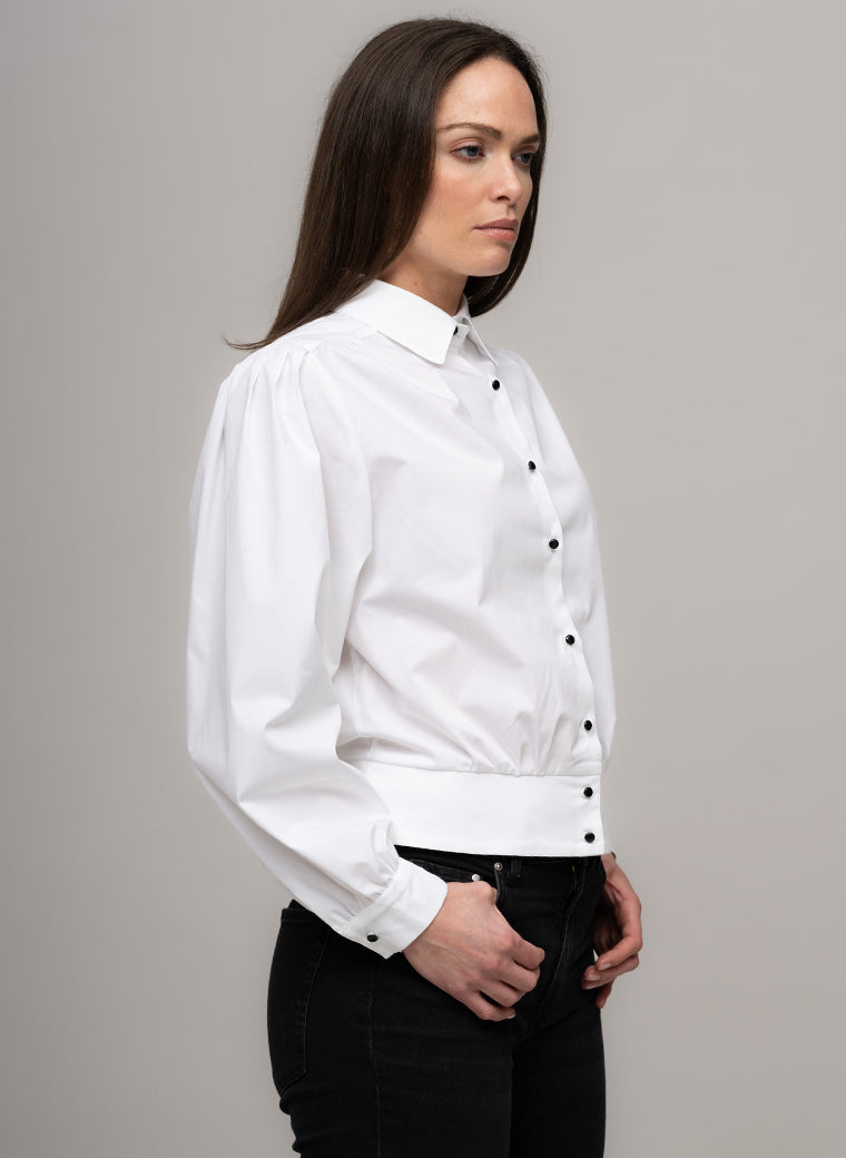 JADE COTTON CROPPED BOMBER SHIRT IN WHITE