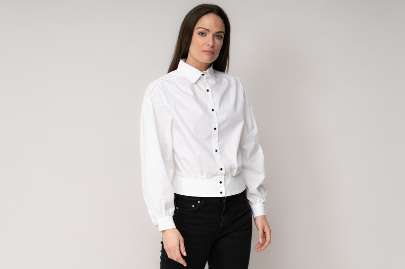 JADE COTTON CROPPED BOMBER SHIRT IN WHITE