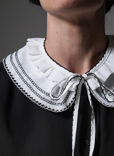 LADY SHARMA BLACK AND WHITE EMBROIDERED SEPARATE COLLAR