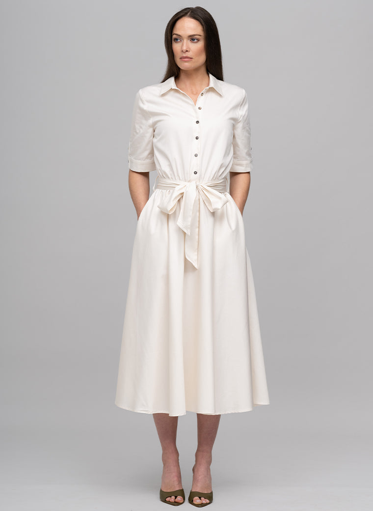LE MARAIS IVORY EVERYDAY MIDI SHIRT DRESS