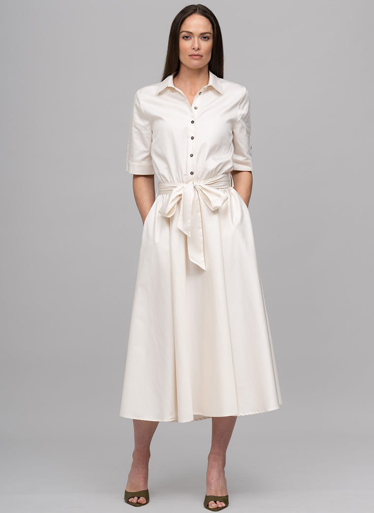 LE MARAIS IVORY EVERYDAY MIDI SHIRT DRESS