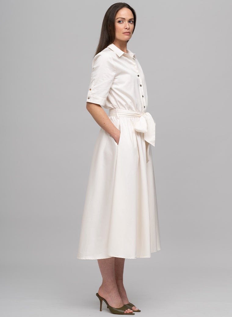 LE MARAIS IVORY EVERYDAY MIDI SHIRT DRESS