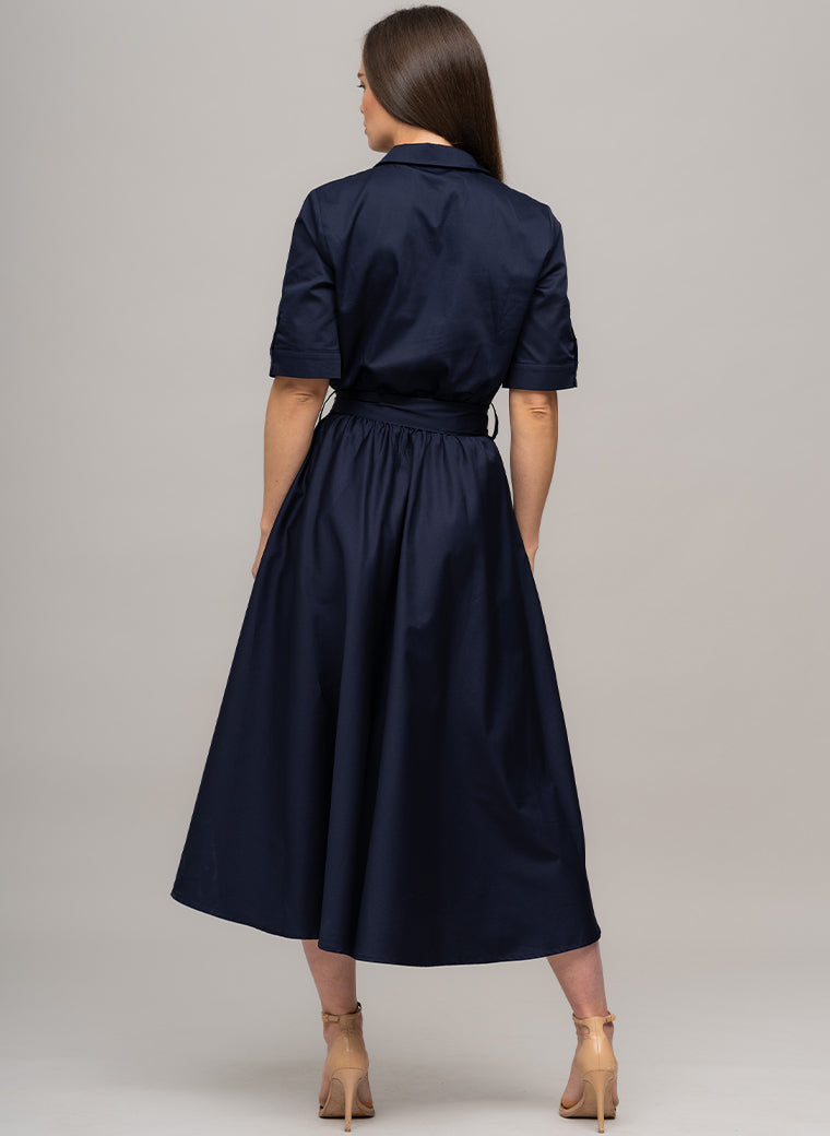 LE MARAIS NAVY EVERYDAY MIDI SHIRT DRESS