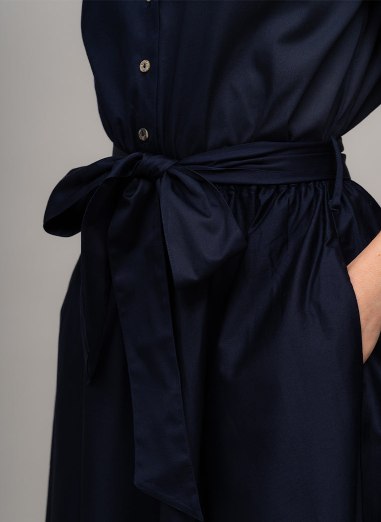 LE MARAIS NAVY EVERYDAY MIDI SHIRT DRESS
