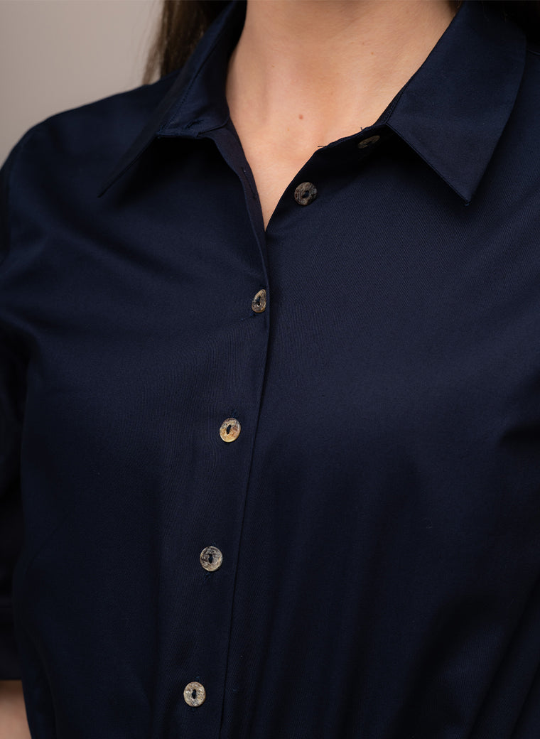 LE MARAIS NAVY EVERYDAY MIDI SHIRT DRESS