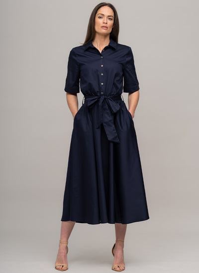LE MARAIS NAVY EVERYDAY MIDI SHIRT DRESS