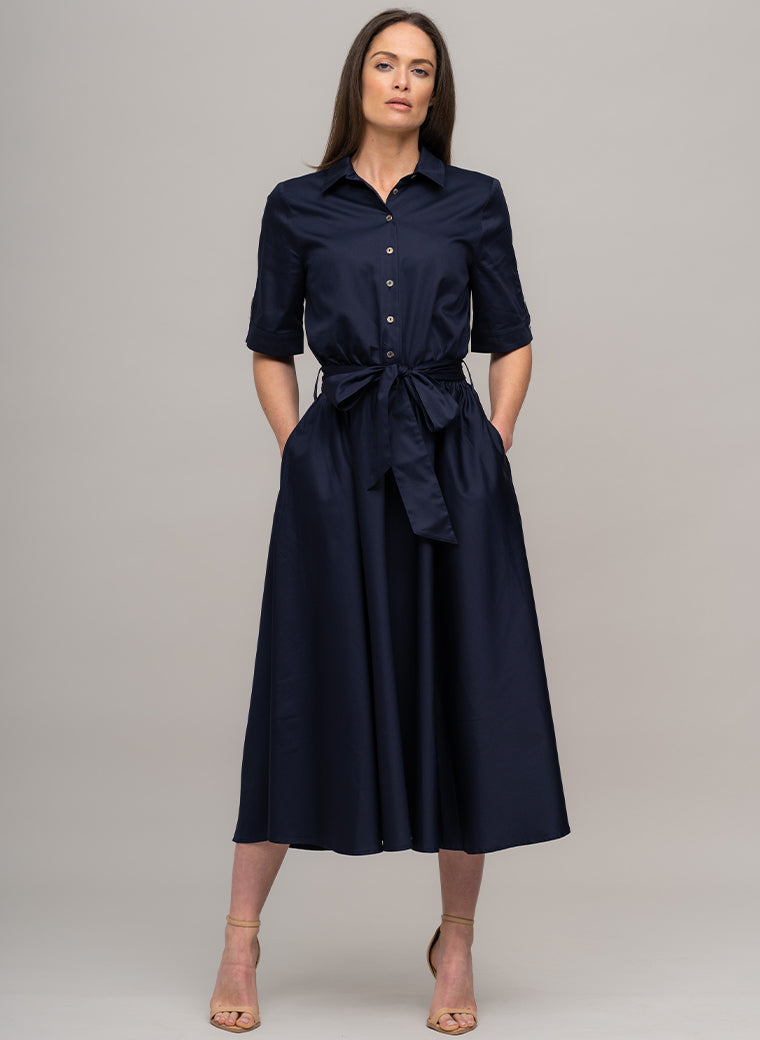 LE MARAIS NAVY EVERYDAY MIDI SHIRT DRESS