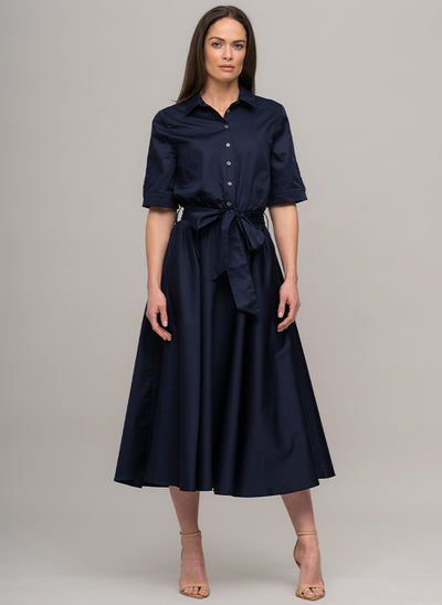 LE MARAIS NAVY EVERYDAY MIDI SHIRT DRESS