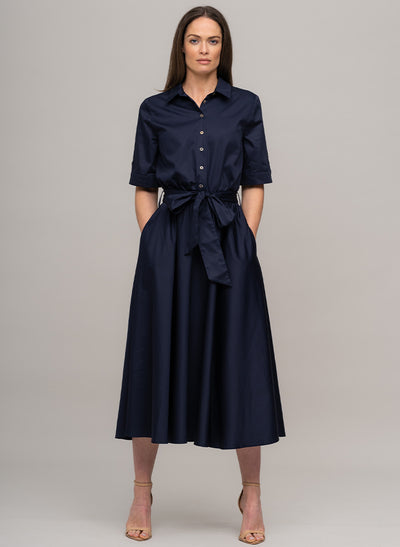 LE MARAIS NAVY EVERYDAY MIDI SHIRT DRESS