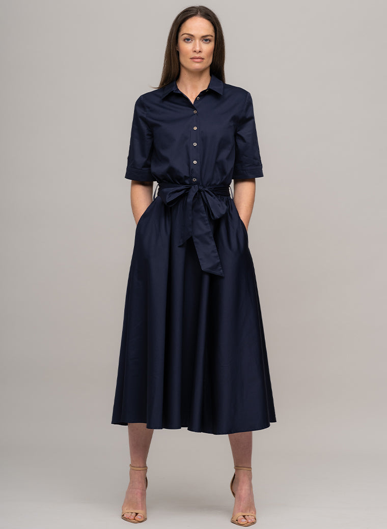 LE MARAIS NAVY EVERYDAY MIDI SHIRT DRESS