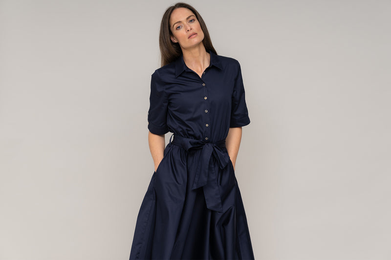 LE MARAIS NAVY EVERYDAY MIDI SHIRT DRESS