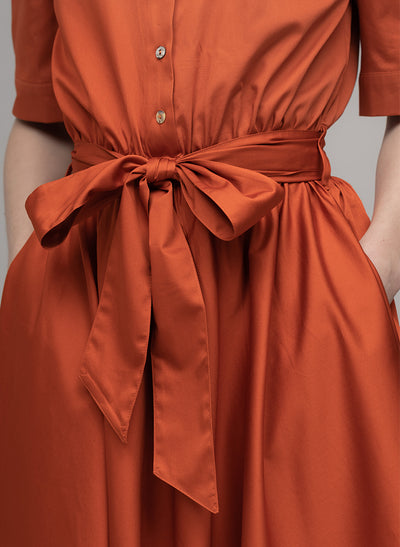LE MARAIS BURNT ORANGE EVERYDAY MIDI SHIRT DRESS
