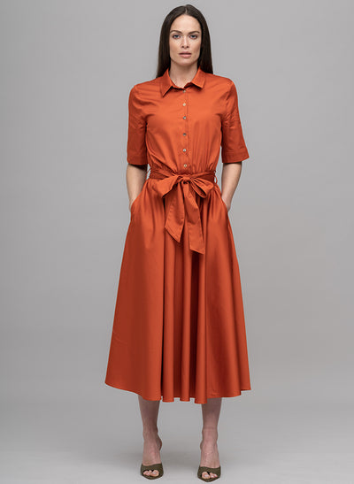 LE MARAIS BURNT ORANGE EVERYDAY MIDI SHIRT DRESS