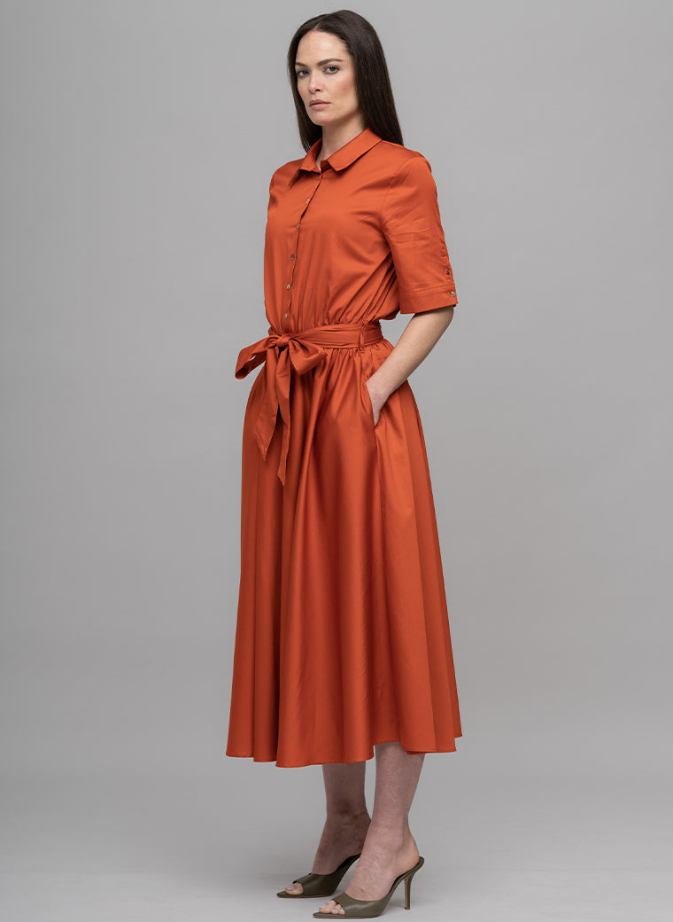 LE MARAIS BURNT ORANGE EVERYDAY MIDI SHIRT DRESS