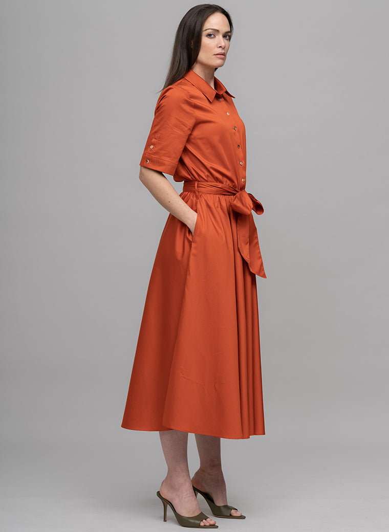 LE MARAIS BURNT ORANGE EVERYDAY MIDI SHIRT DRESS