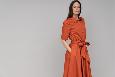 LE MARAIS BURNT ORANGE EVERYDAY MIDI SHIRT DRESS