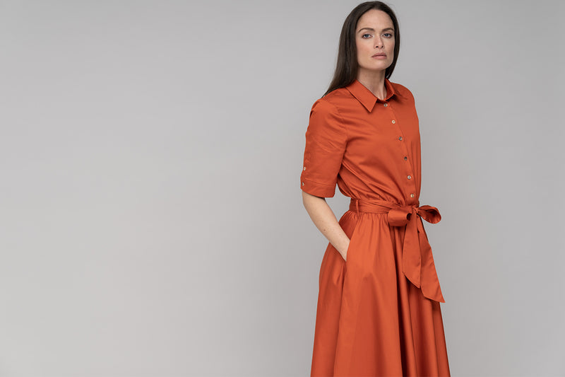 LE MARAIS BURNT ORANGE EVERYDAY MIDI SHIRT DRESS
