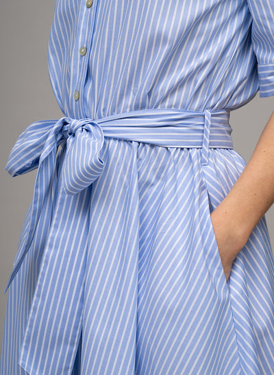LE MARAIS BLUE AND WHITE STRIPE EVERYDAY MIDI SHIRT DRESS