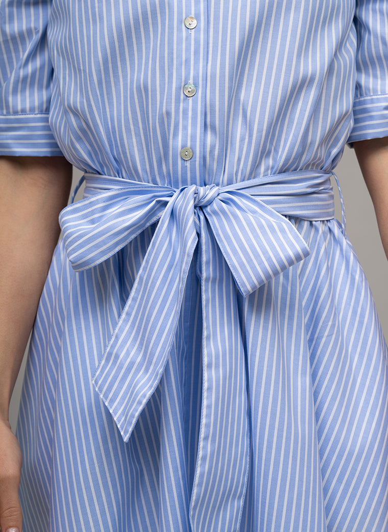 LE MARAIS BLUE AND WHITE STRIPE EVERYDAY MIDI SHIRT DRESS