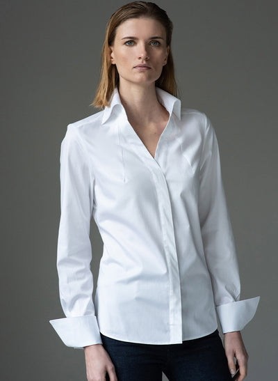 madelena white organic cotton v neck classic shirt