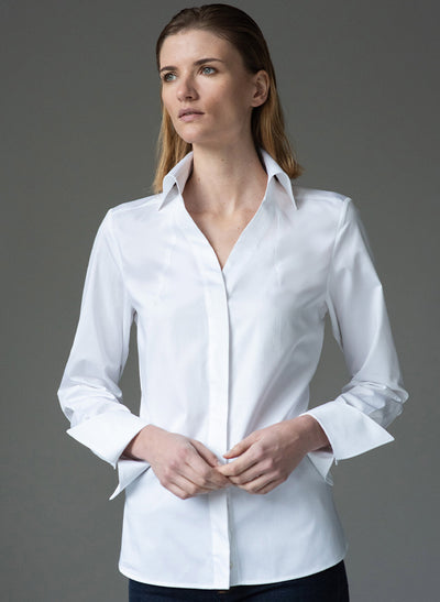 madelena white organic cotton v neck classic shirt