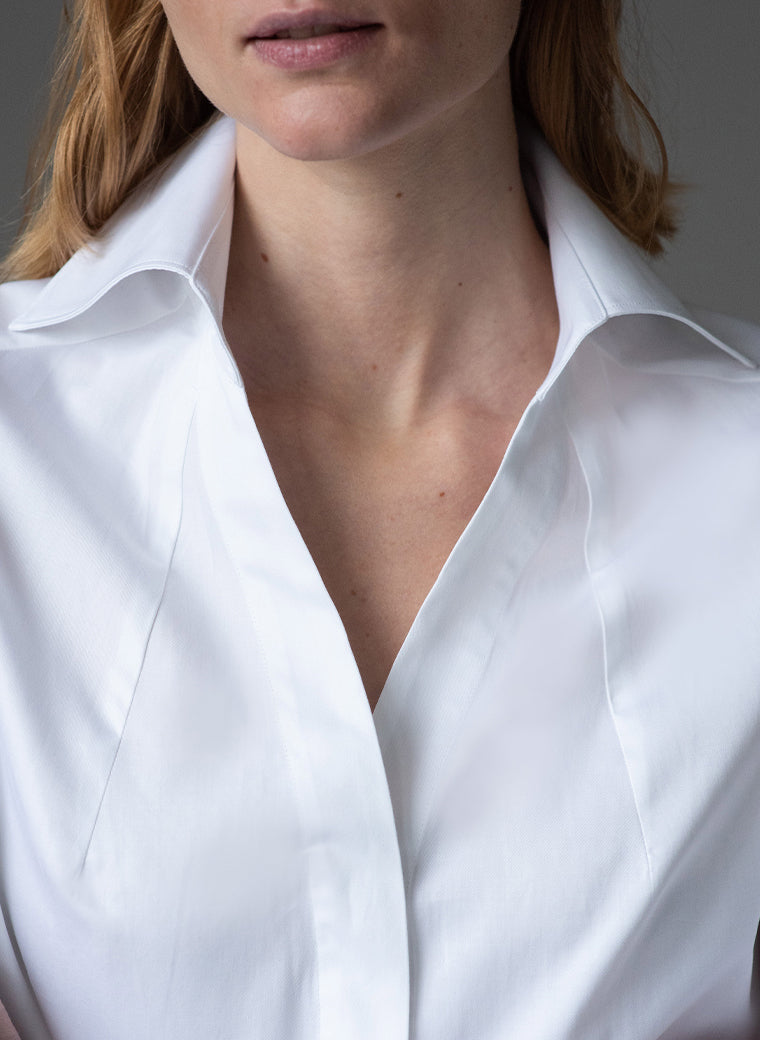 madelena white organic cotton v neck classic shirt
