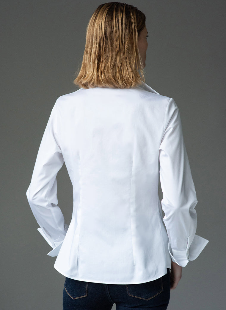 madelena white organic cotton v neck classic shirt back view